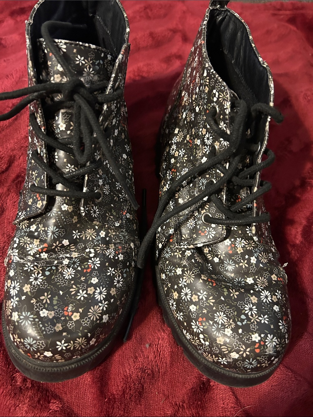 Arizona Jean Company Black Floral Lace-Up Ankle Boots